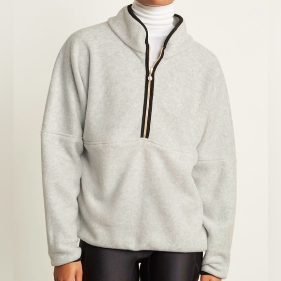 DONNI. Tops - Donni Grey Fleece Pearl Quarter Zip Sweatshirt Sweater Large